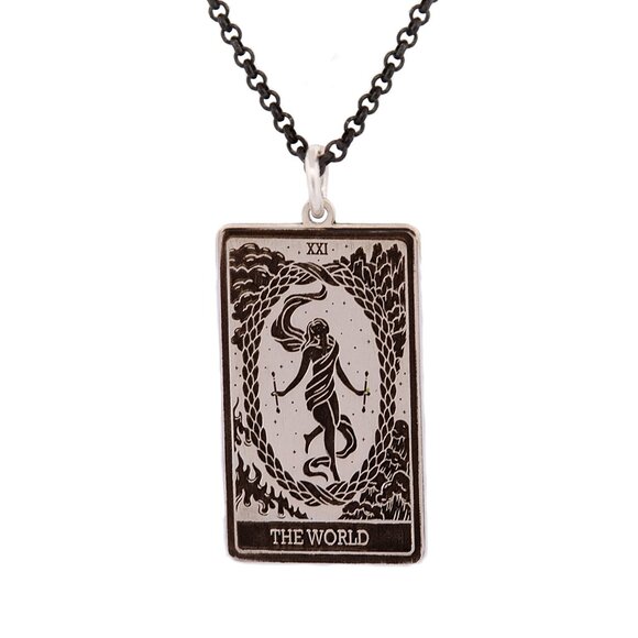 THE WORLD Tarot Card Necklace, Sterling Silver Tarot Necklace, Tarot - Picture 1 of 4